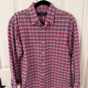 Ralph Lauren Men's Pink and Blue Plaid Shirt